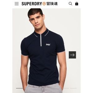 NWOT SuperDry City Sport Zip Polo Shirt - Black